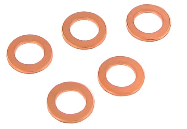 Benzinetankvlotter koper ringen, 5 stuks.