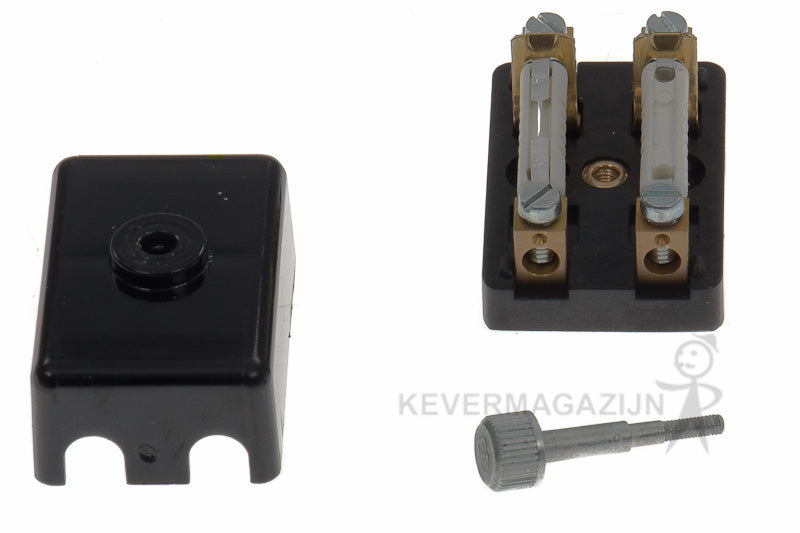 Zekeringkast met deksel voor 2 zekeringen.