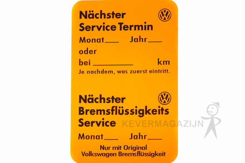 Volkswagen service sticker.