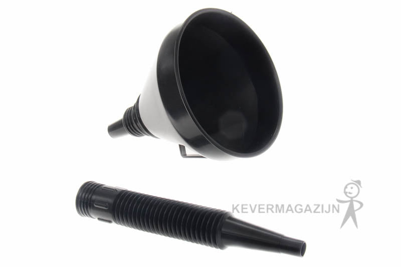 Vloeistof trechter met afneembaar flexibel verlengstuk.